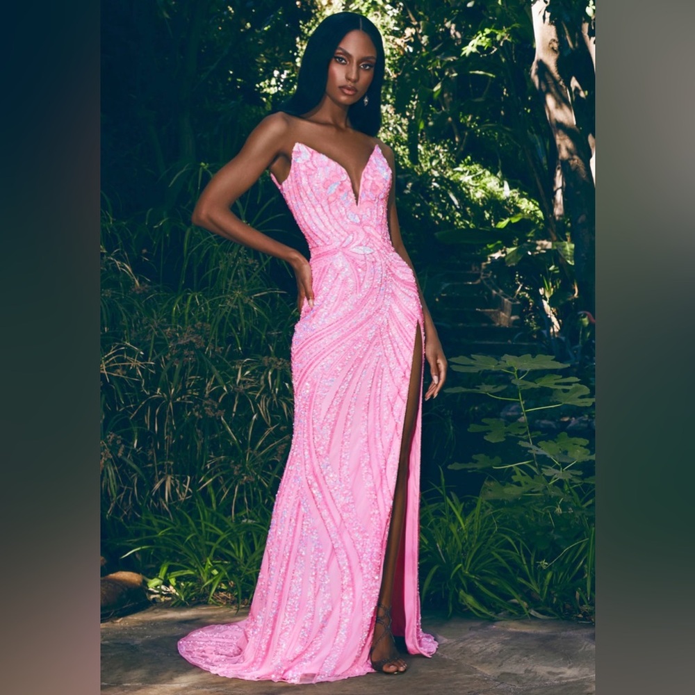 Strapless Pink Sequin Prom Dress